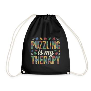 Puzzling is my Therapy - Retro Puzzle - Turnbeutel - Schwarz - Vorne