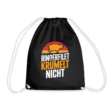  Rinderfilet Krümelt Nicht Retro BBQ Kuh Spruch - Turnbeutel - Schwarz - Vorne