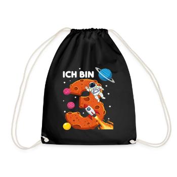 Ich bin 3 Astronaut Weltraum Geburtstag - Turnbeutel - Schwarz - Vorne