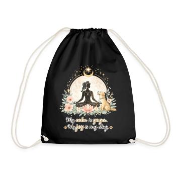 My peace is yoga, my joy is my dog - Drawstring Bag - black - Front