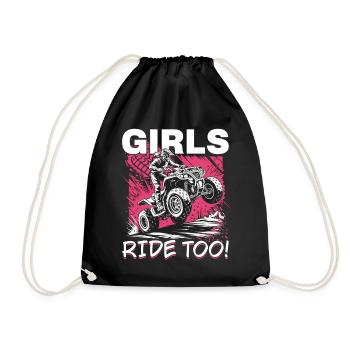 Quad ATV Woman Girl Four Wheeler - Drawstring Bag - black - Front