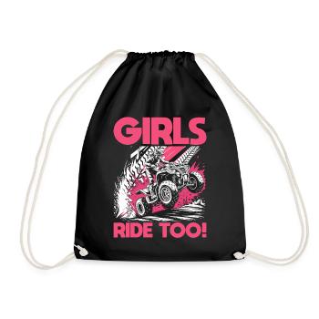 Quad ATV Woman Girl Four Wheeler - Drawstring Bag - black - Front