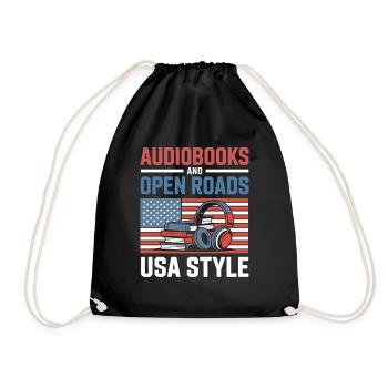 Road Trip USA Mit Hörbuch Lustiges Reise Motiv - Turnbeutel - Schwarz - Vorne