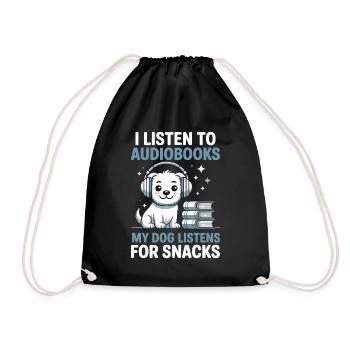 Dogs Audiobook Fans Reading Bookish Gift - Drawstring Bag - black - Front