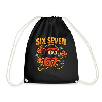 Six Seven 67 Italian Brainrot Ninja Humor Funny - Drawstring Bag - black - Front