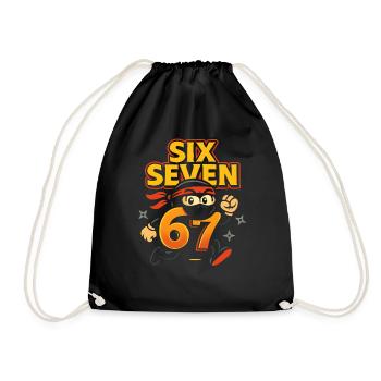 Six Seven 67 Italian Brainrot Ninja Humor Funny - Drawstring Bag - black - Front