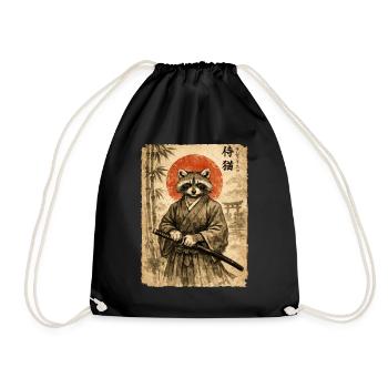 Samurai, Waschbär, Japanische Kunst, Anime - Turnbeutel - Schwarz - Vorne