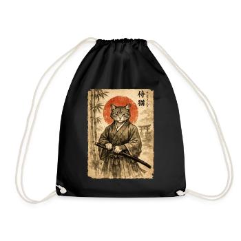 Samurai, Katze, Kater, Japanische Kunst, Anime - Turnbeutel - Schwarz - Vorne