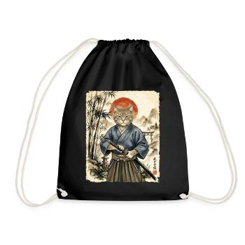 Samurai, Katze, Kater, Japanische Kunst, Anime - Turnbeutel - Schwarz - Vorne