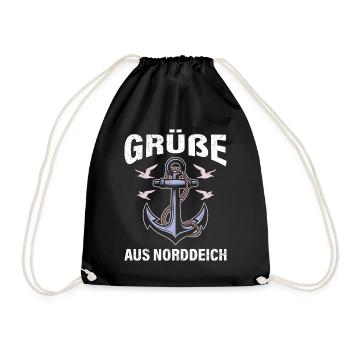 Nordsee Urlaub GRÜSSE AUS NORDDEICH Lustiges - Turnbeutel - Schwarz - Vorne