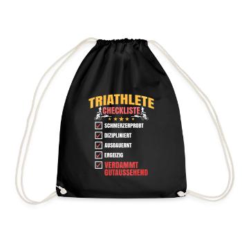 Triathlet Checkliste Motiv - Turnbeutel - Schwarz - Vorne