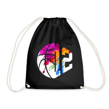 NR. 12 NUMMER 12 BASKETBALL 12. GEBURTSTAG - Turnbeutel - Schwarz - Vorne