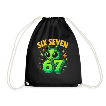 Six Seven 67 Italian Brainrot Alien Humor Funny - Drawstring Bag - black - Front