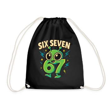 Six Seven 67 Italian Brainrot Alien Humor Funny - Drawstring Bag - black - Front