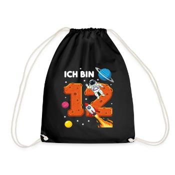 Ich bin 12 Astronaut Weltraum Geburtstag - Turnbeutel - Schwarz - Vorne