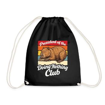 Capybara President Lazy Shirt Funny Gift - Drawstring Bag - black - Front