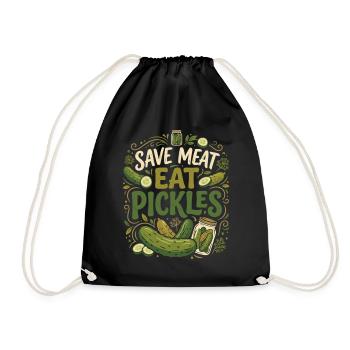 Lustiger Gurken Spruch Save Meat Eat Pickles - Turnbeutel - Schwarz - Vorne