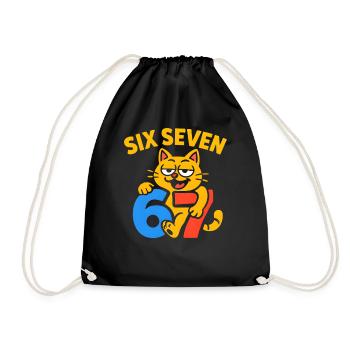 Six Seven Katze 67 Italian Brainrot Humor - Turnbeutel - Schwarz - Vorne