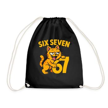 Six Seven Katze 67 Italian Brainrot Humor - Turnbeutel - Schwarz - Vorne