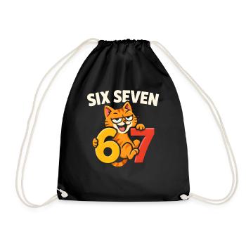 Six Seven Katze 67 Italian Brainrot Humor - Turnbeutel - Schwarz - Vorne