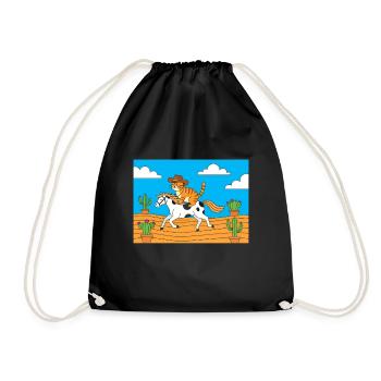 Cat cowboy in desert ride - Drawstring Bag - black - Front