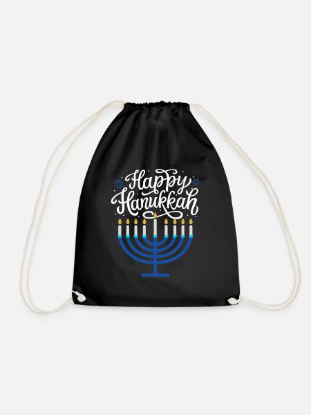 Happy Hanukkah Menorah - Drawstring Bag - black