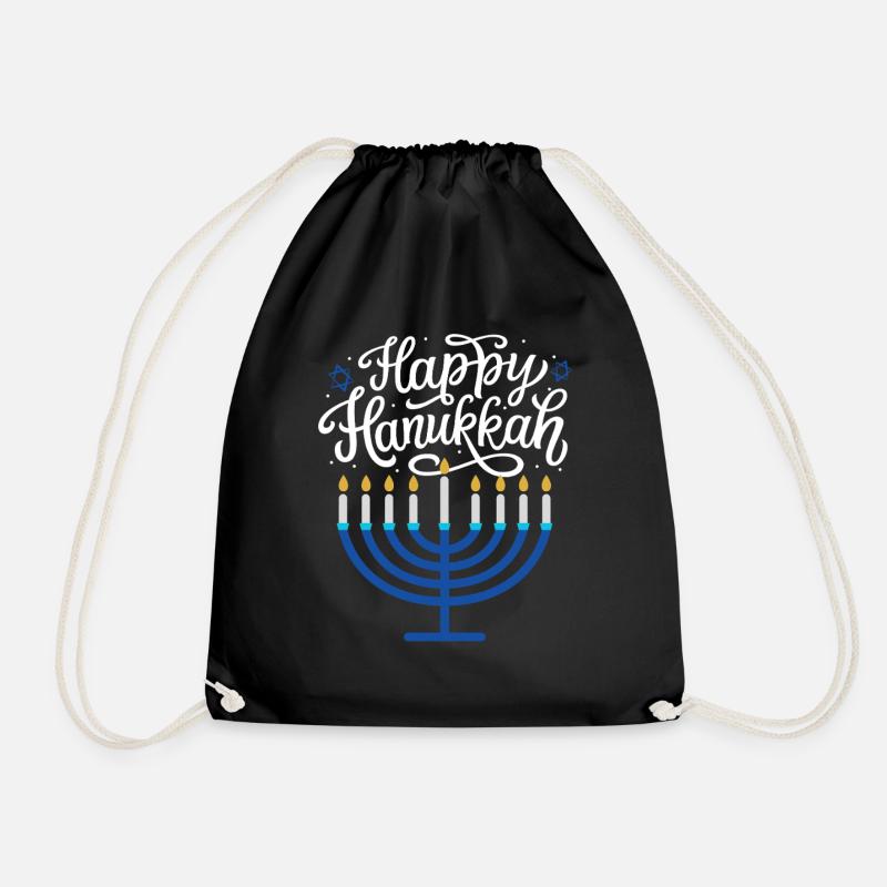 Happy Hanukkah Menorah - Drawstring Bag - black