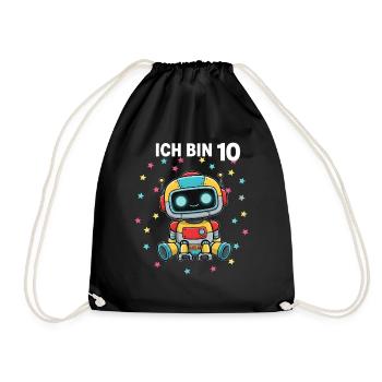 Ich bin 10 - Süßes Roboter zum 10. Geburtstag - Turnbeutel - Schwarz - Vorne