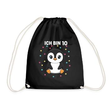 Ich bin 10 - Süßes Pinguin zum 10. Geburtstag - Turnbeutel - Schwarz - Vorne