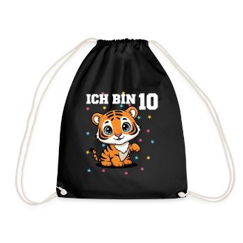 Ich bin 10 - Süßes Tiger zum 10. Geburtstag - Turnbeutel - Schwarz - Vorne