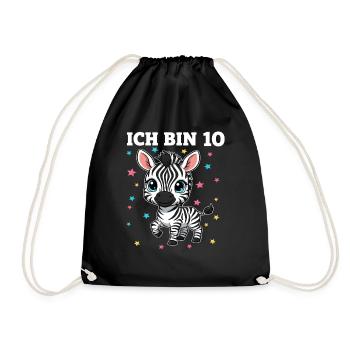 Ich bin 10 - Süßes Zebra zum 10. Geburtstag - Turnbeutel - Schwarz - Vorne