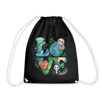 Nature Love Shirt Panda Sloth Turtle - Drawstring Bag - black - Front