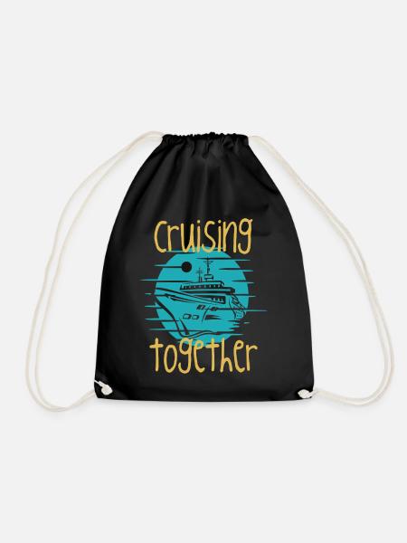 Cruising Together Boat Graphic - Drawstring Bag - black