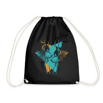 Geometric Twin Wolves Abstract Art - Drawstring Bag - black - Front
