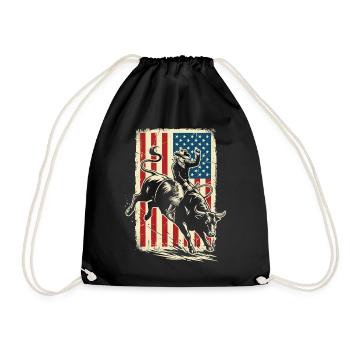 Rodéo, Cow-boy, Western, Taureau, Taureau, Drapeau des États-Unis - Sac de sport léger - noir - Devant