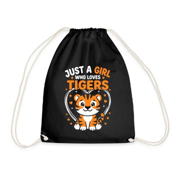Cute tiger design with hearts and stars - Drawstring Bag - black - Front