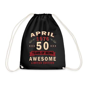 April 1976 Retro April 1976 Birthday Gift - Drawstring Bag - black - Front