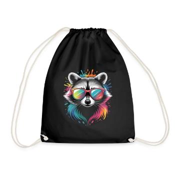 Colorful Raccoon Watercolors Splashes Graffiti - Drawstring Bag - black - Front