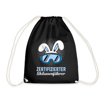 Skifahren ZERTIFIZIERTER SKIHASENFÄRER LUSTIG - Turnbeutel - Schwarz - Vorne