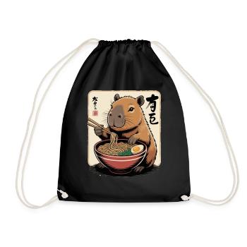 Capybara Ramen Art with Chopsticks - Drawstring Bag - black - Front