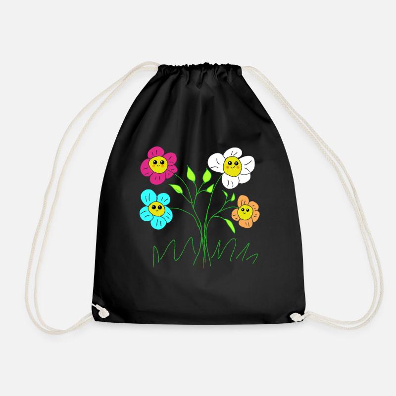 Cheerful Blossoms Garden Flowers - Drawstring Bag - black