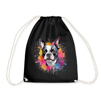 Colorful Splash Art Boston Terrier Dog - Drawstring Bag - black - Front