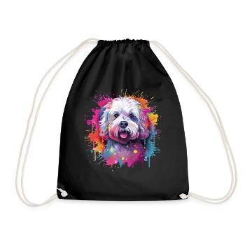 Colorful Bichon Fris Splash Art Dog - Drawstring Bag - black - Front
