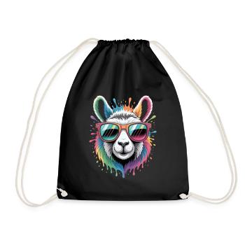 Colorful Llama Watercolor Splash - Drawstring Bag - black - Front