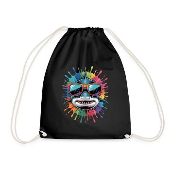 Colorful Shark Watercolor Splash - Drawstring Bag - black - Front