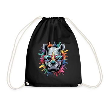 Colorful Rhino Rhino Watercolor Splash - Drawstring Bag - black - Front