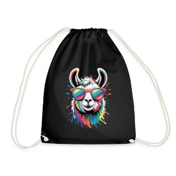 Colorful Llama Watercolor Splash - Drawstring Bag - black - Front