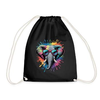 Colorful Elephant Watercolor Splash - Drawstring Bag - black - Front