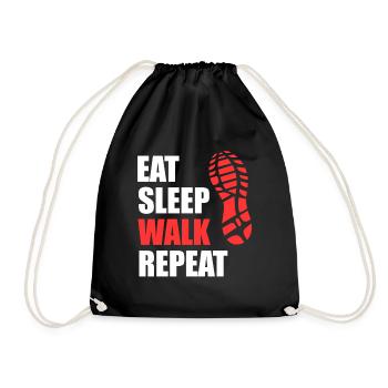 Eat Sleep Walk Repeat - Shoe Print Hiking - Drawstring Bag - black - Front