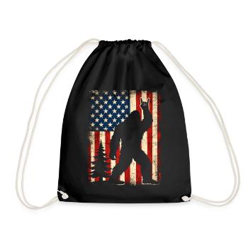 Bigfoot Rock On Shield Sasquatch Yeti USA Flag - Drawstring Bag - black - Front